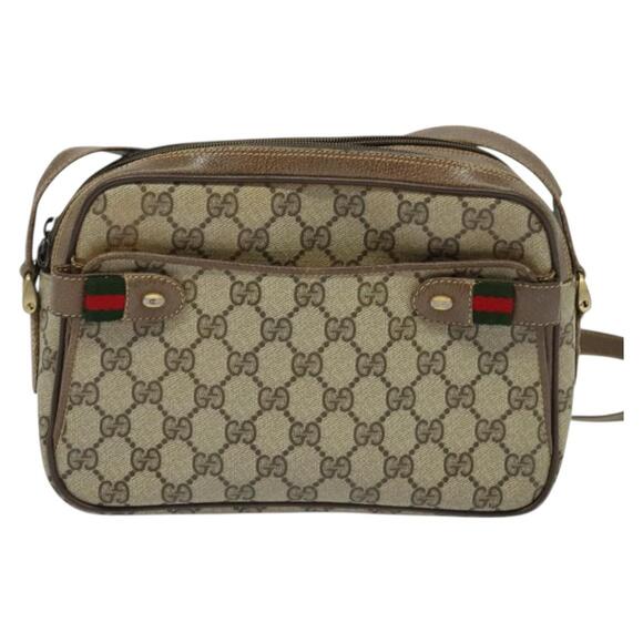 GUCCI GG Supreme Web Sherry Line Bag Pvc Beige Gold 904 02 049 - Picture 2 of 16